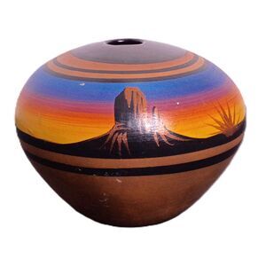 Vintage Native American Navajo Hand Painted Small 3.25" Pot Signed LC Navajo